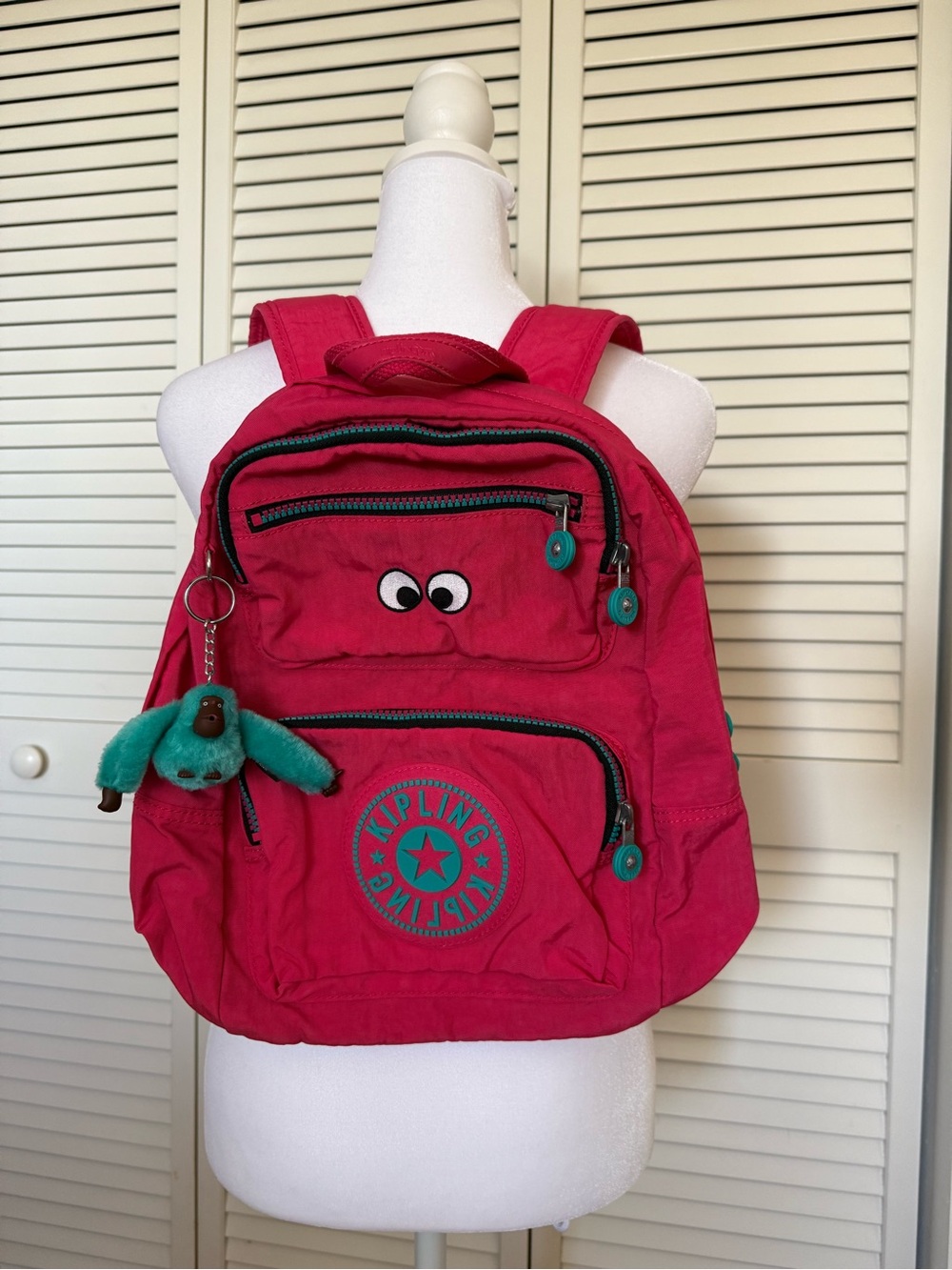 Kipling Seoul Small Backpack with Hot Pink and Teal Accents